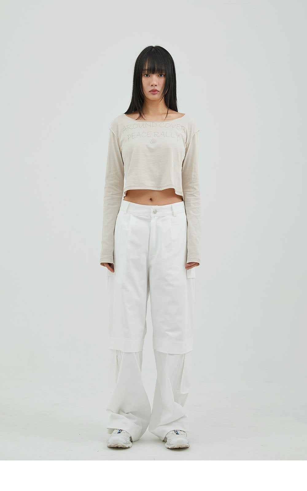 韓國 ACOVER  縫線配色露腰花邊字母短版T恤 (現貨+預購)