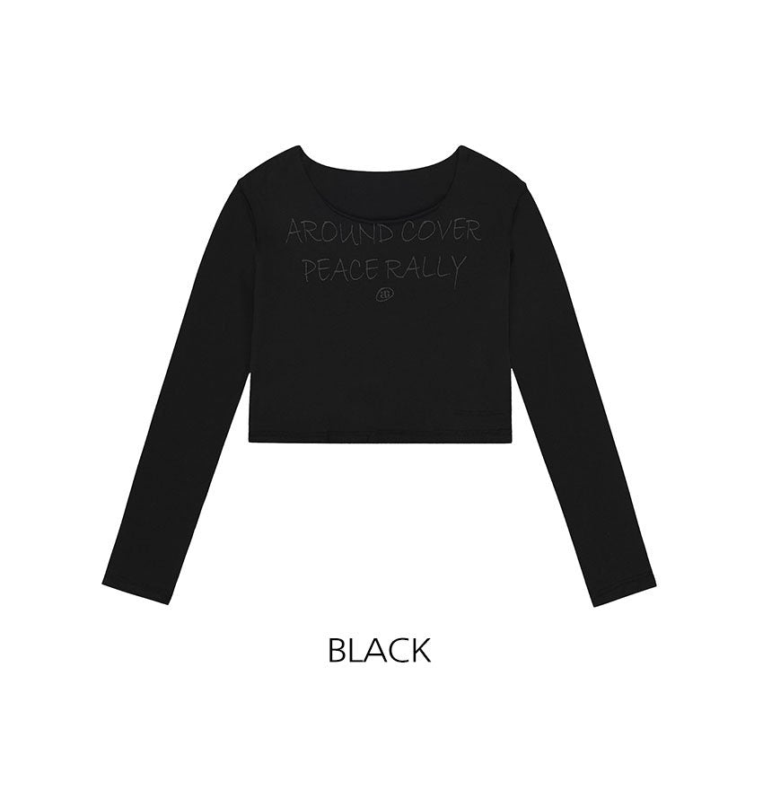 韓國 ACOVER  縫線配色露腰花邊字母短版T恤 (現貨+預購)