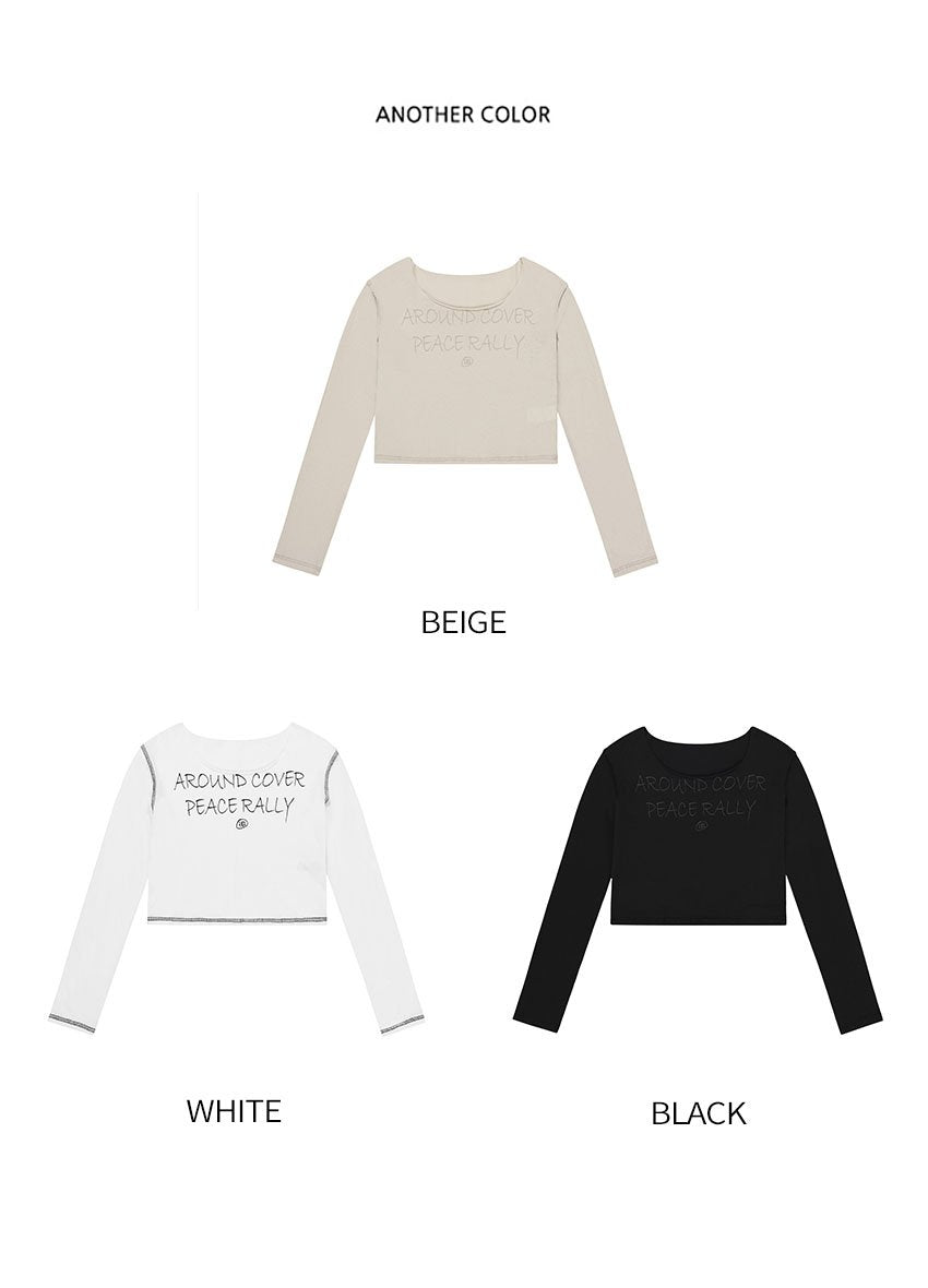 韓國 ACOVER  縫線配色露腰花邊字母短版T恤 (現貨+預購)