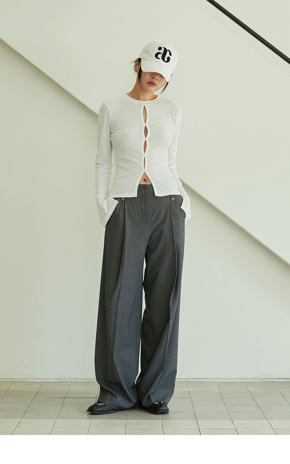 韓國 ACOVER  寬版側縫摺西裝長褲 (現貨+預購)