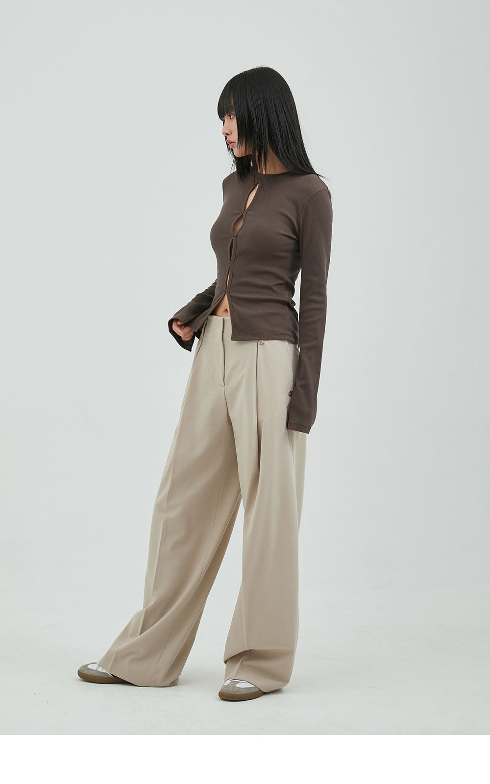 韓國 ACOVER  寬版側縫摺西裝長褲 (現貨+預購)