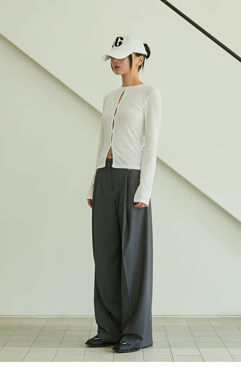 韓國 ACOVER  寬版側縫摺西裝長褲 (現貨+預購)