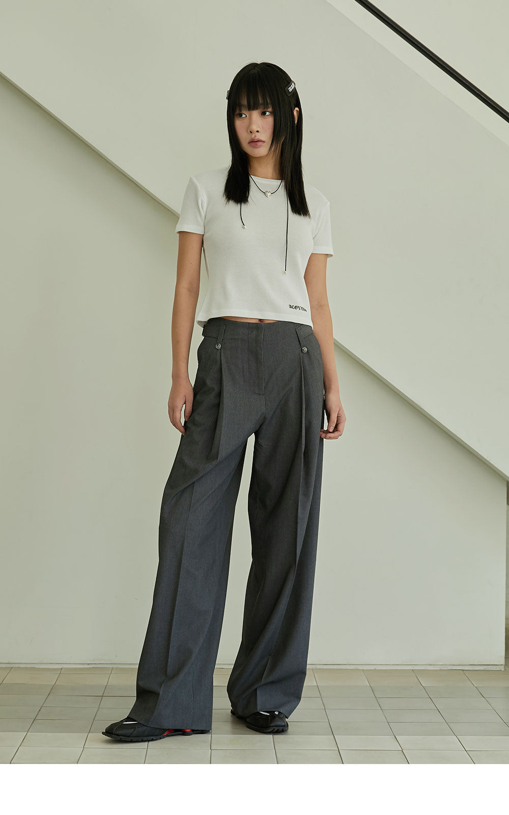 韓國 ACOVER  寬版側縫摺西裝長褲 (現貨+預購)