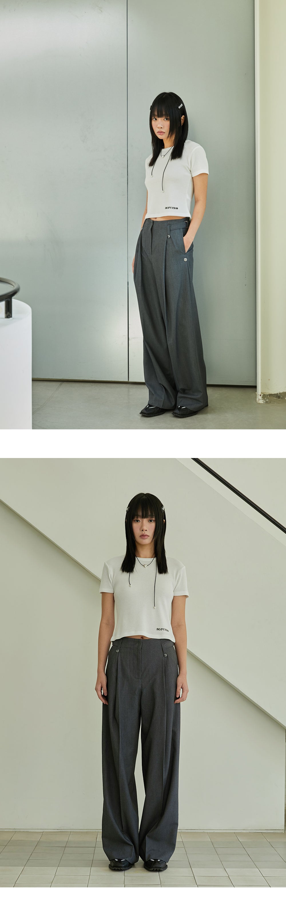 韓國 ACOVER  寬版側縫摺西裝長褲 (現貨+預購)