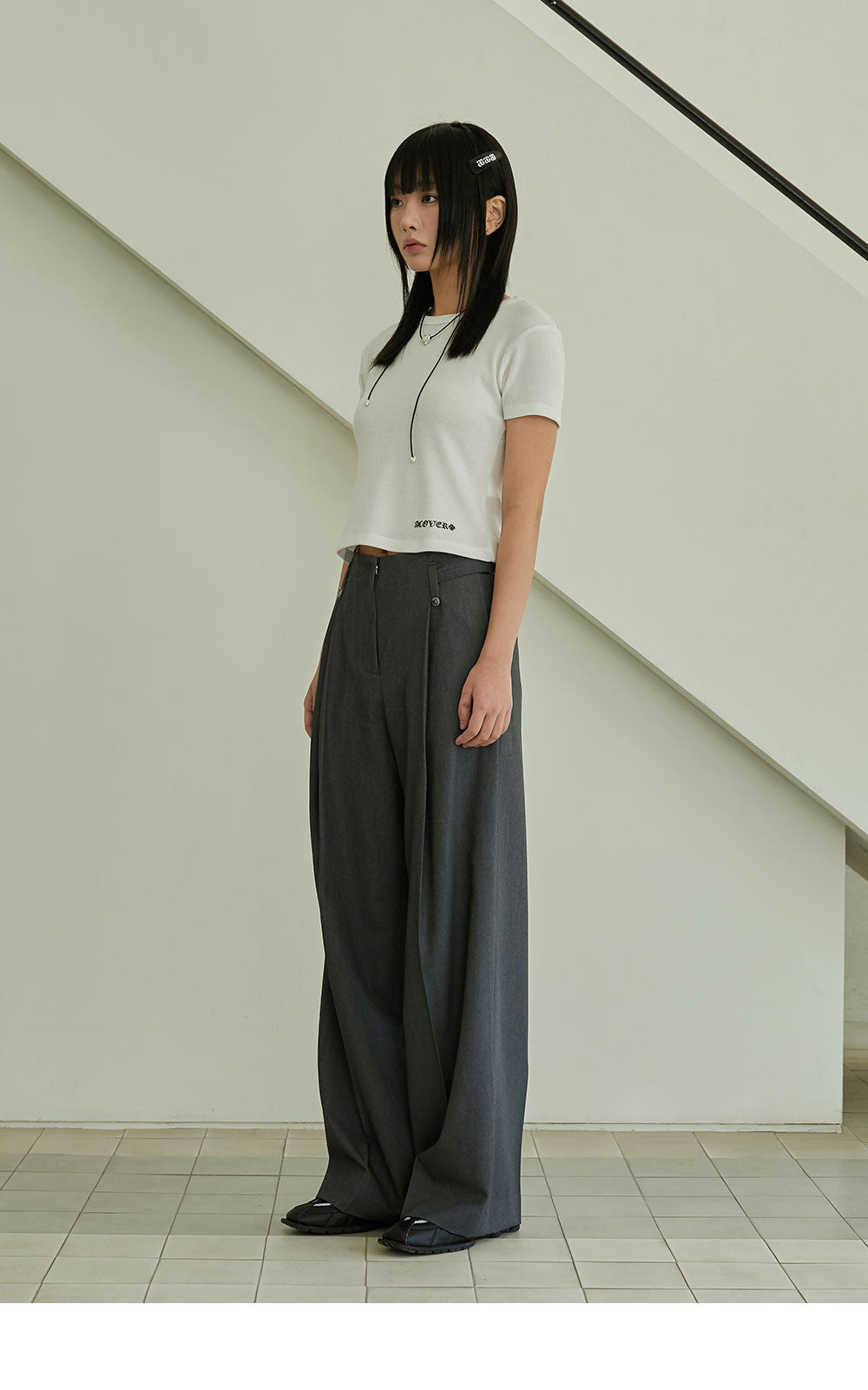 韓國 ACOVER  寬版側縫摺西裝長褲 (現貨+預購)