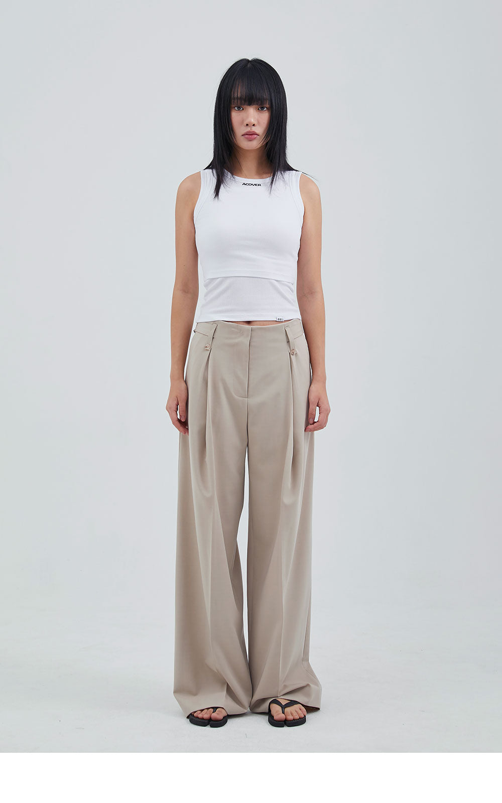 韓國 ACOVER  寬版側縫摺西裝長褲 (現貨+預購)