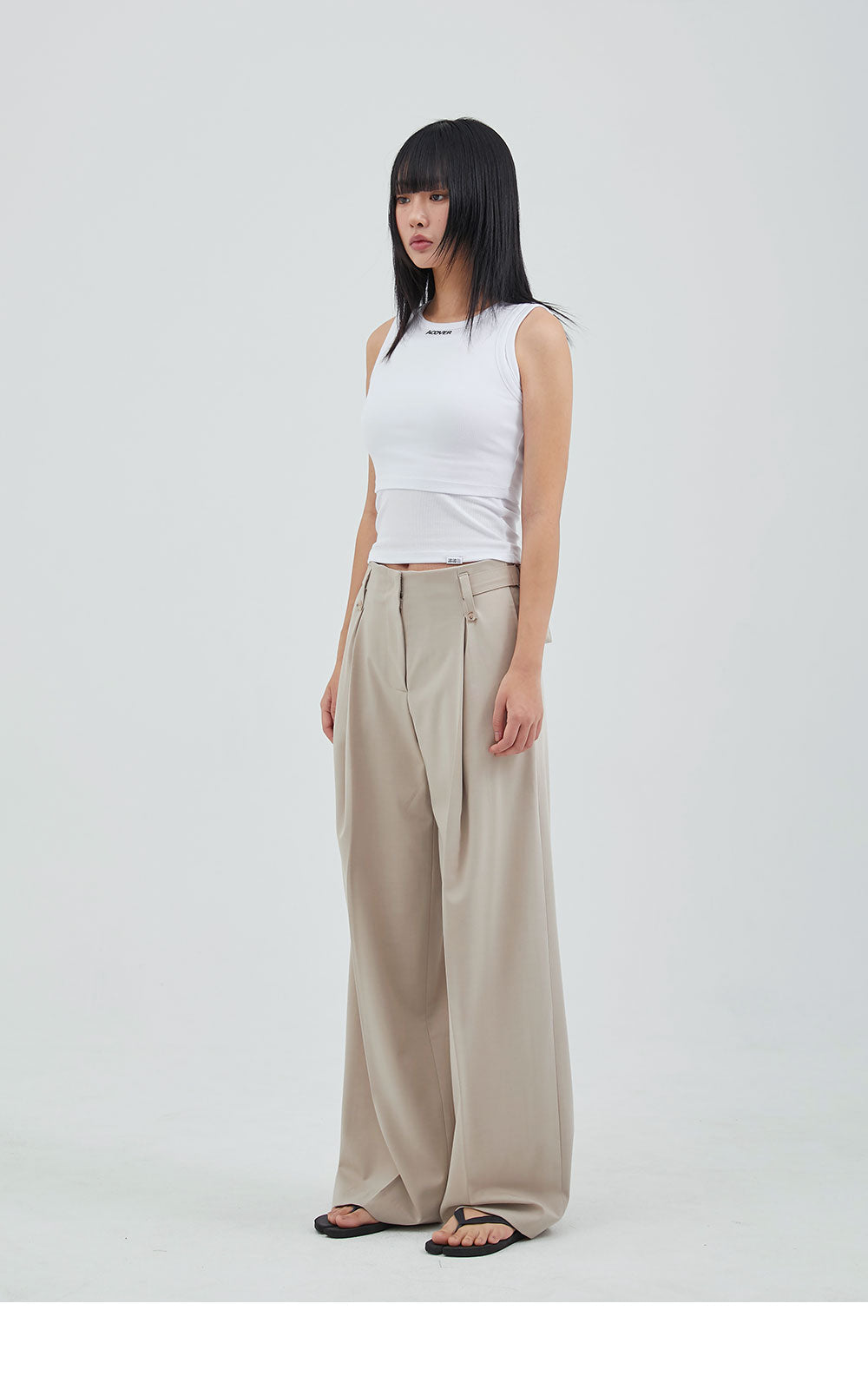 韓國 ACOVER  寬版側縫摺西裝長褲 (現貨+預購)