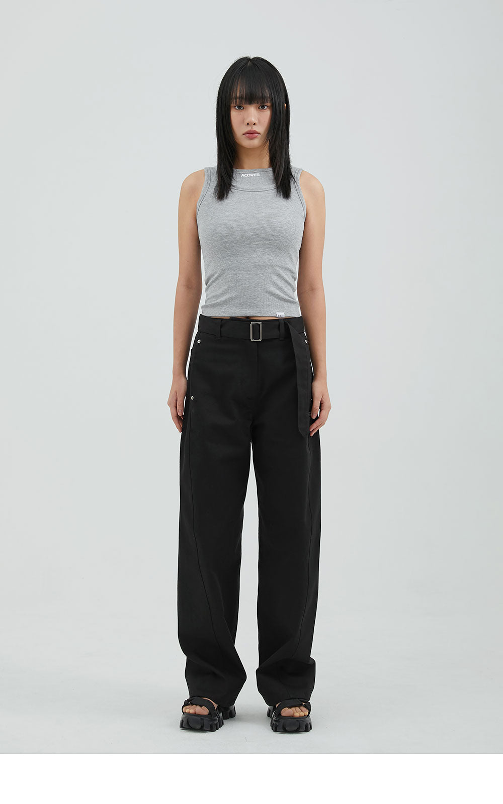 韓國 ACOVER   設計鉚釘腰帶挺感休閒牛仔褲 (現貨+預購)