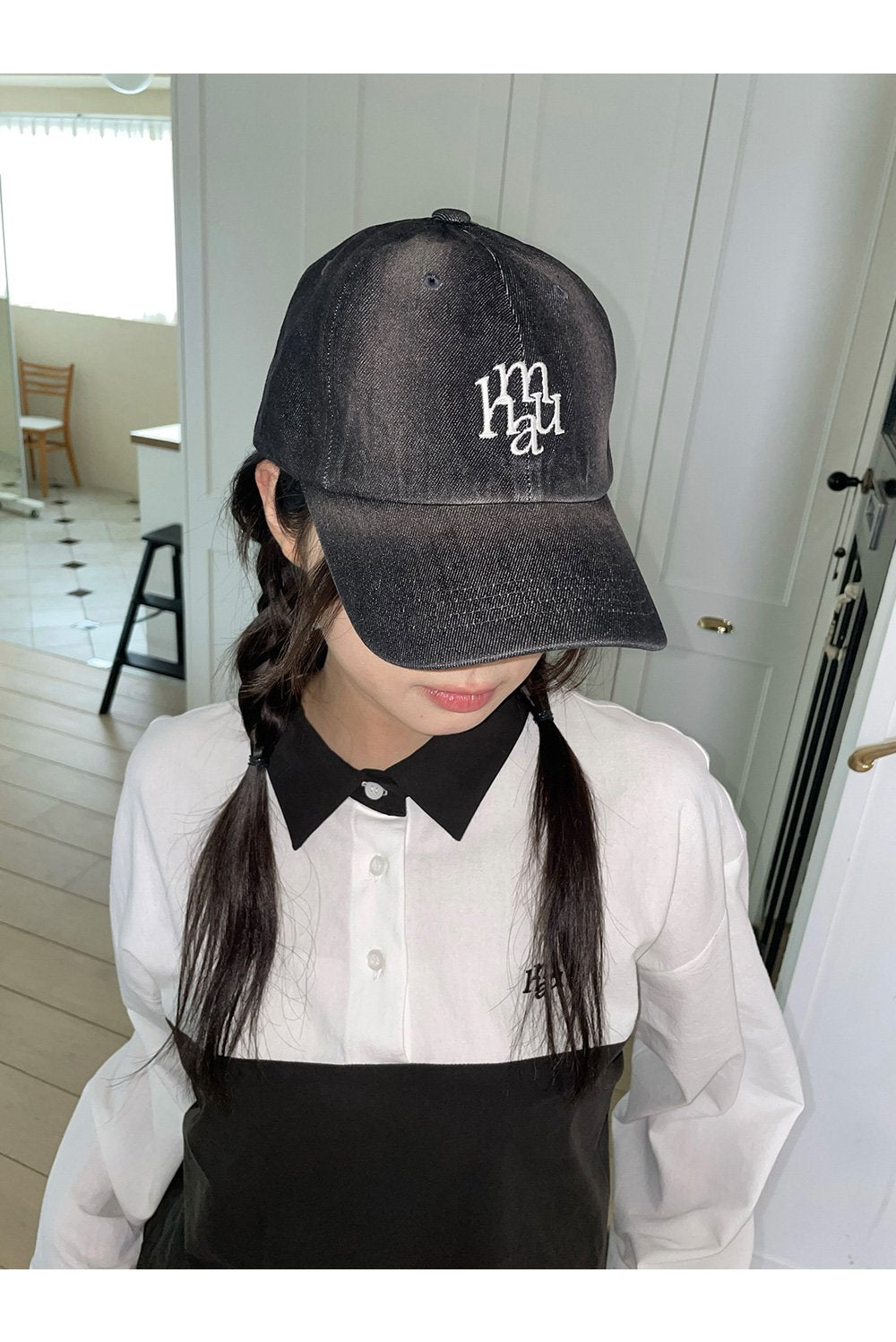 韓國 muahmuah 縫線LOGO 水洗牛仔棉質 棒球帽  (現貨+預購)