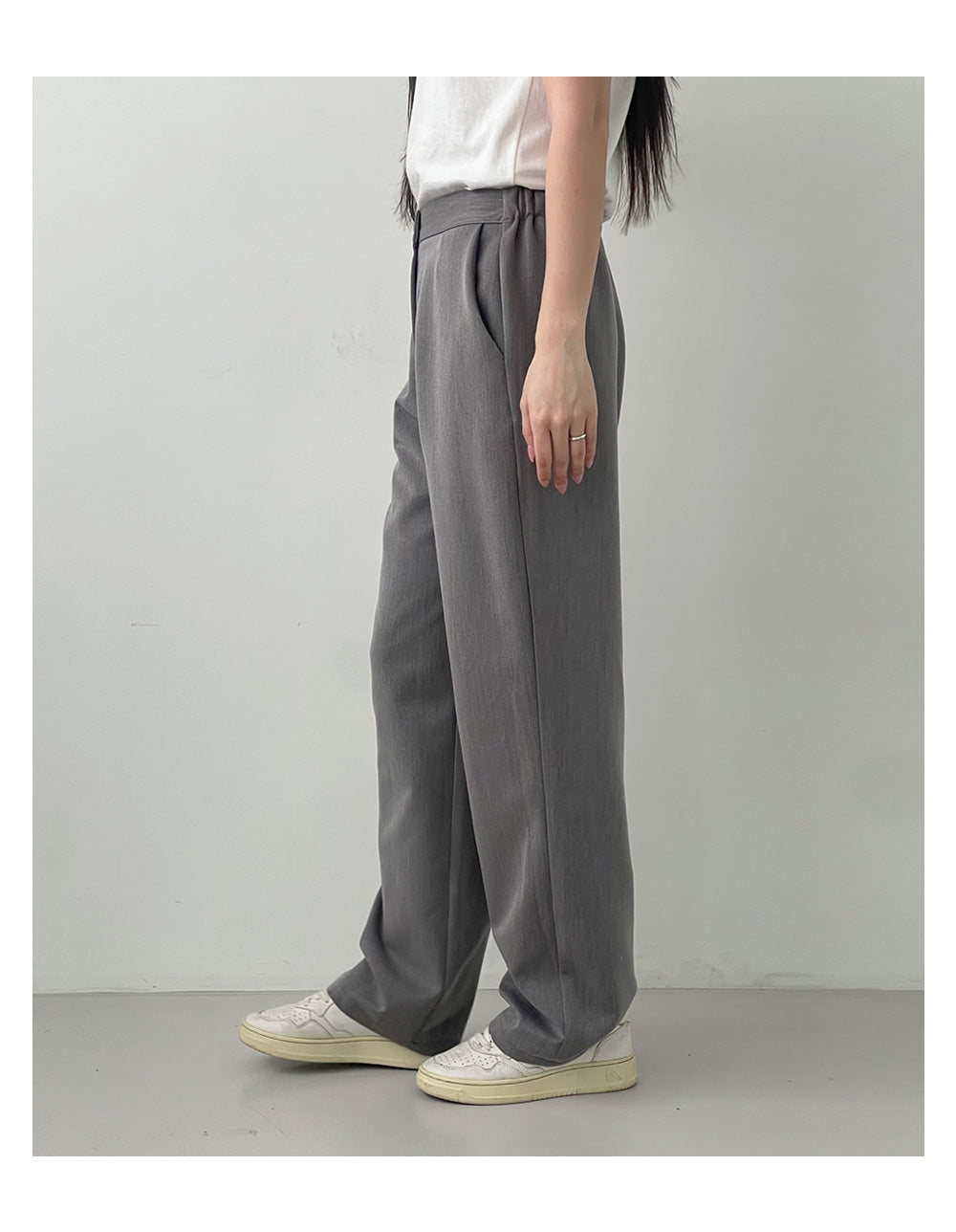 무아무아 긴 고무줄 편안한 정장 와이드 팬츠