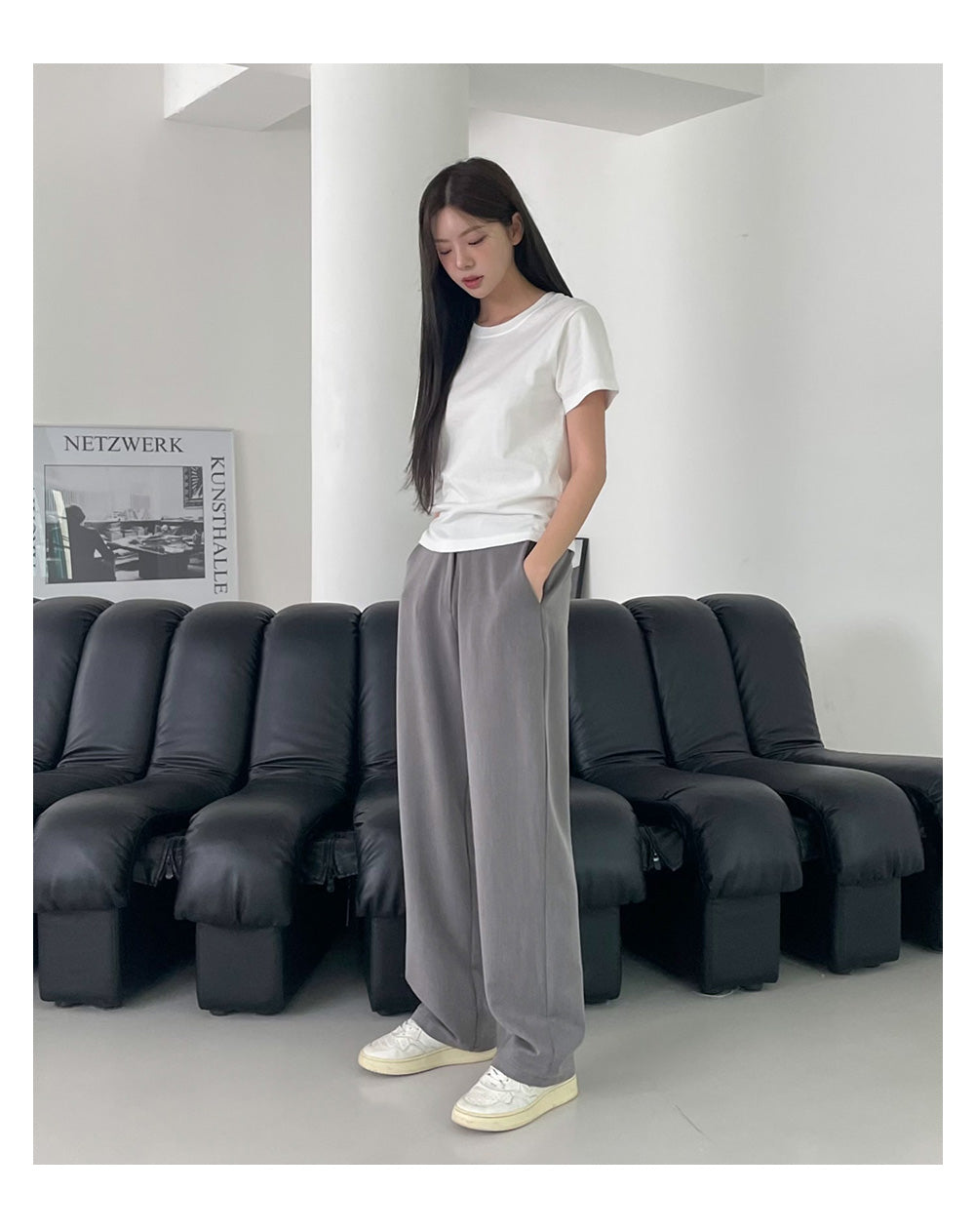 韓國 muahmuah 長款 鬆緊帶 舒適西裝寬褲  (現貨+預購)