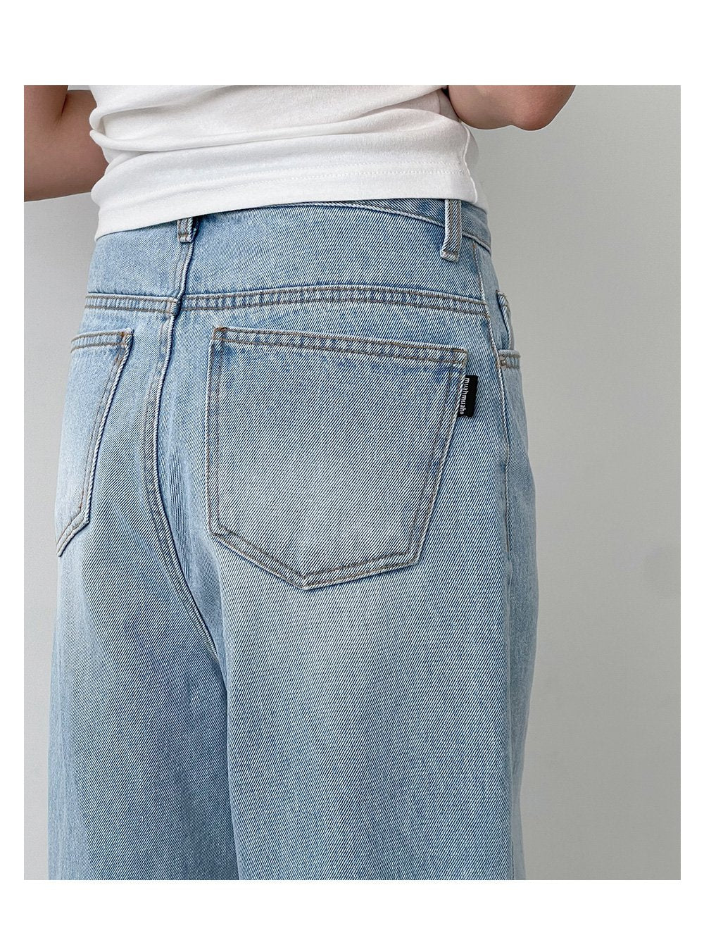 韓國 muahmuah  基本款棉質 挺版淺藍色牛仔寬褲  (現貨+預購)