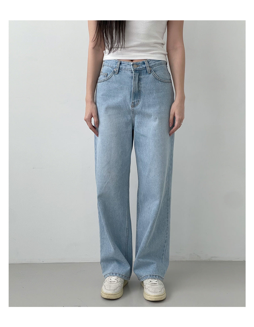 韓國 muahmuah  基本款棉質 挺版淺藍色牛仔寬褲  (現貨+預購)