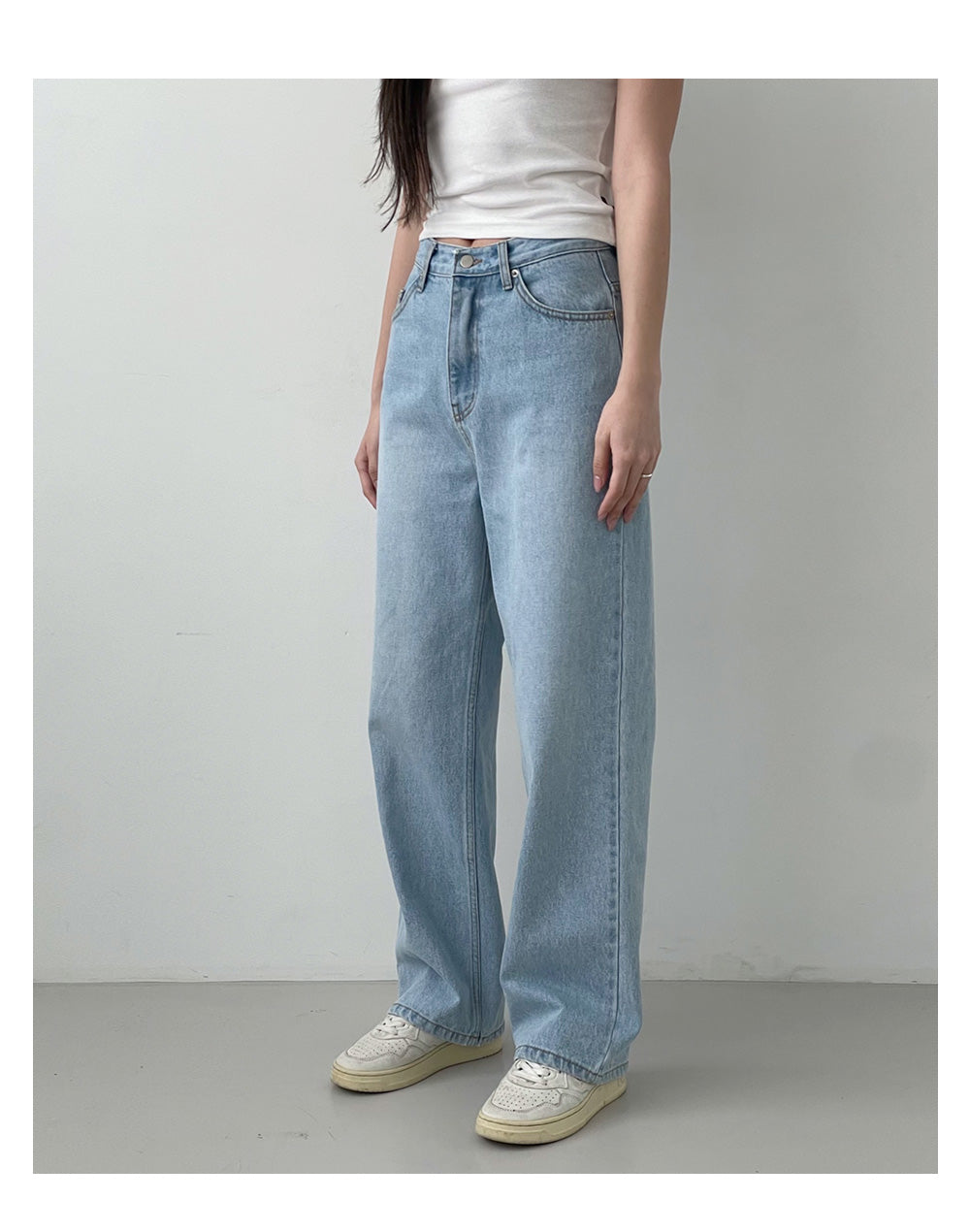 韓國 muahmuah  基本款棉質 挺版淺藍色牛仔寬褲  (現貨+預購)