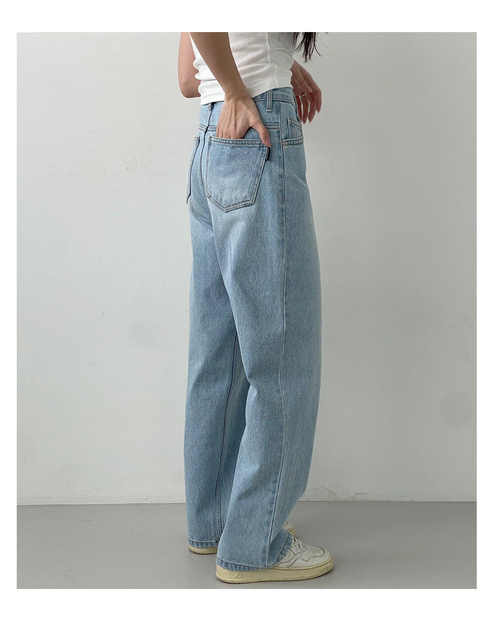 韓國 muahmuah  基本款棉質 挺版淺藍色牛仔寬褲  (現貨+預購)