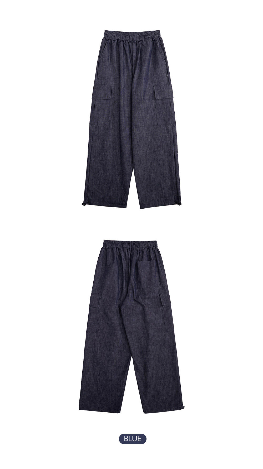 韓國 muahmuah 寬鬆版工裝大口袋 鬆緊帶棉質牛仔褲  (現貨+預購)