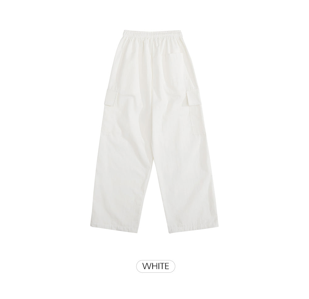 韓國 muahmuah 寬鬆版工裝大口袋 鬆緊帶棉質牛仔褲  (現貨+預購)