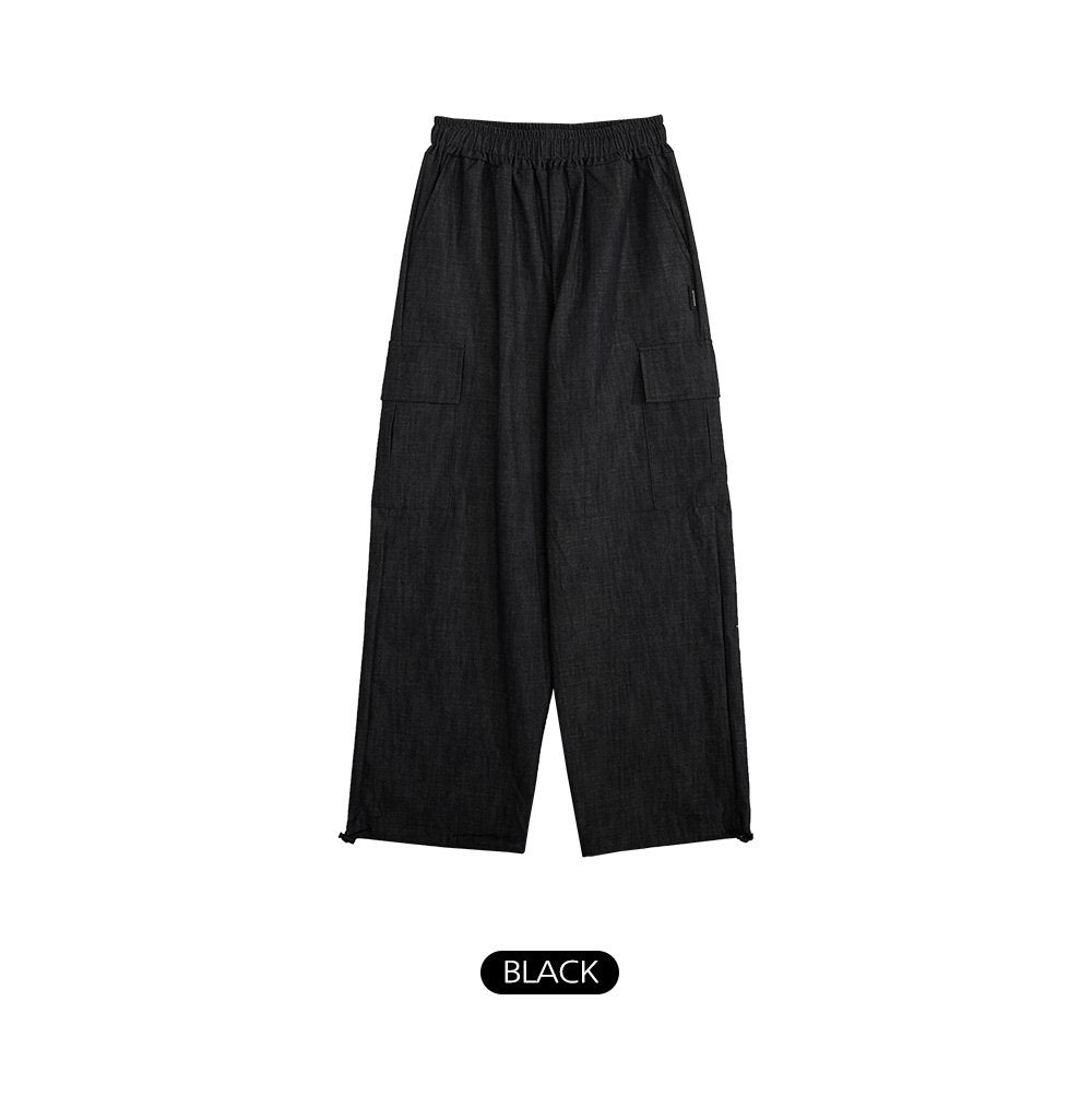 韓國 muahmuah 寬鬆版工裝大口袋 鬆緊帶棉質牛仔褲  (現貨+預購)