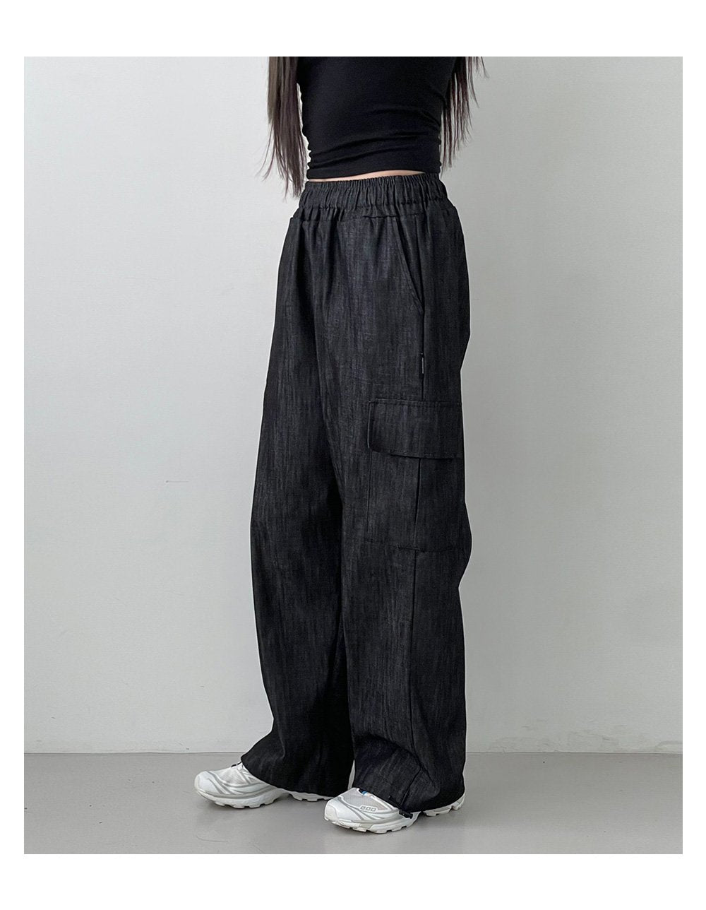 韓國 muahmuah 寬鬆版工裝大口袋 鬆緊帶棉質牛仔褲  (現貨+預購)