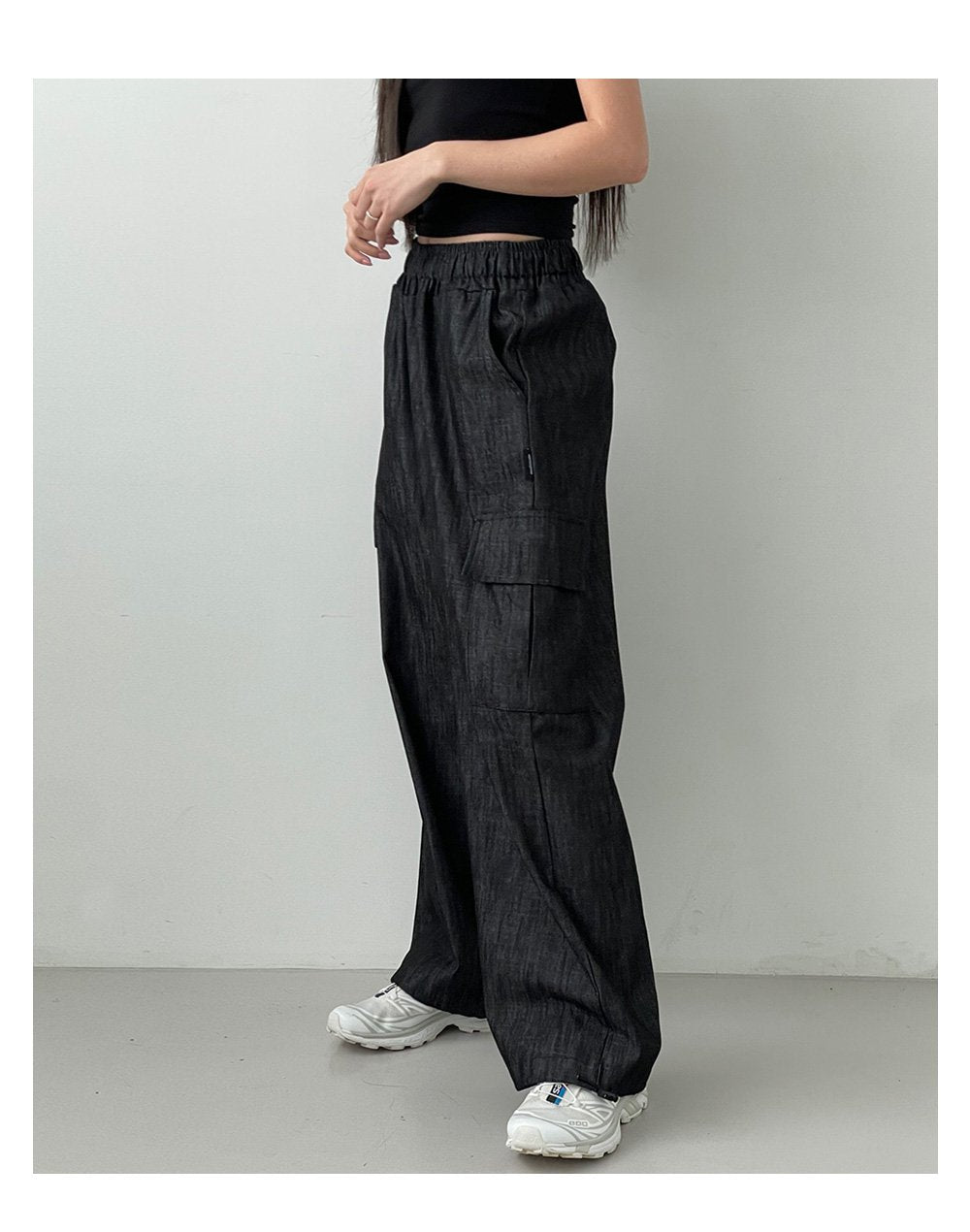 韓國 muahmuah 寬鬆版工裝大口袋 鬆緊帶棉質牛仔褲  (現貨+預購)