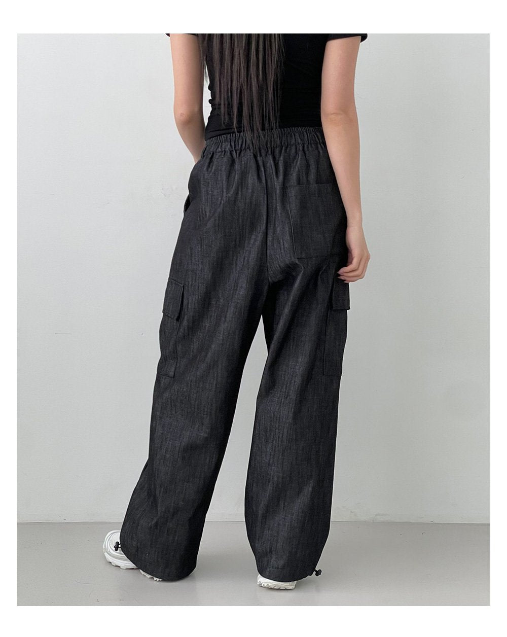 韓國 muahmuah 寬鬆版工裝大口袋 鬆緊帶棉質牛仔褲  (現貨+預購)