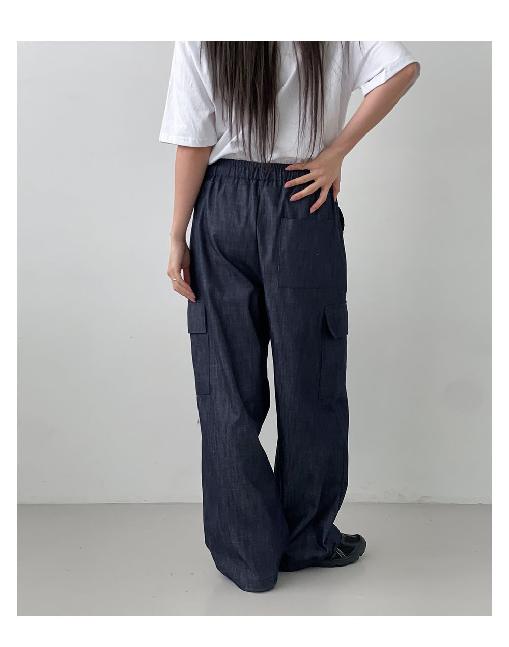 韓國 muahmuah 寬鬆版工裝大口袋 鬆緊帶棉質牛仔褲  (現貨+預購)