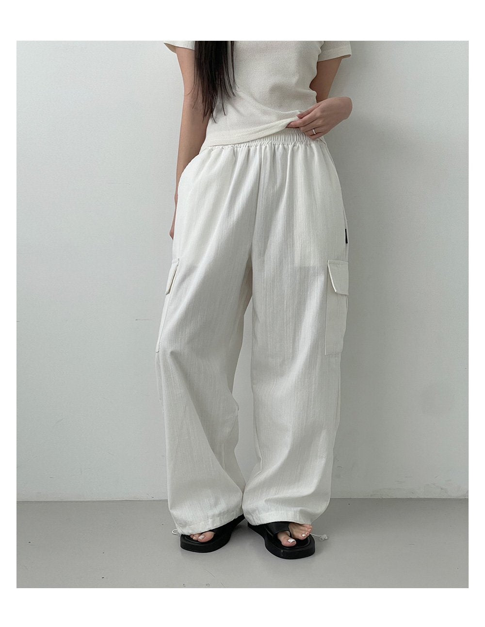 韓國 muahmuah 寬鬆版工裝大口袋 鬆緊帶棉質牛仔褲  (現貨+預購)