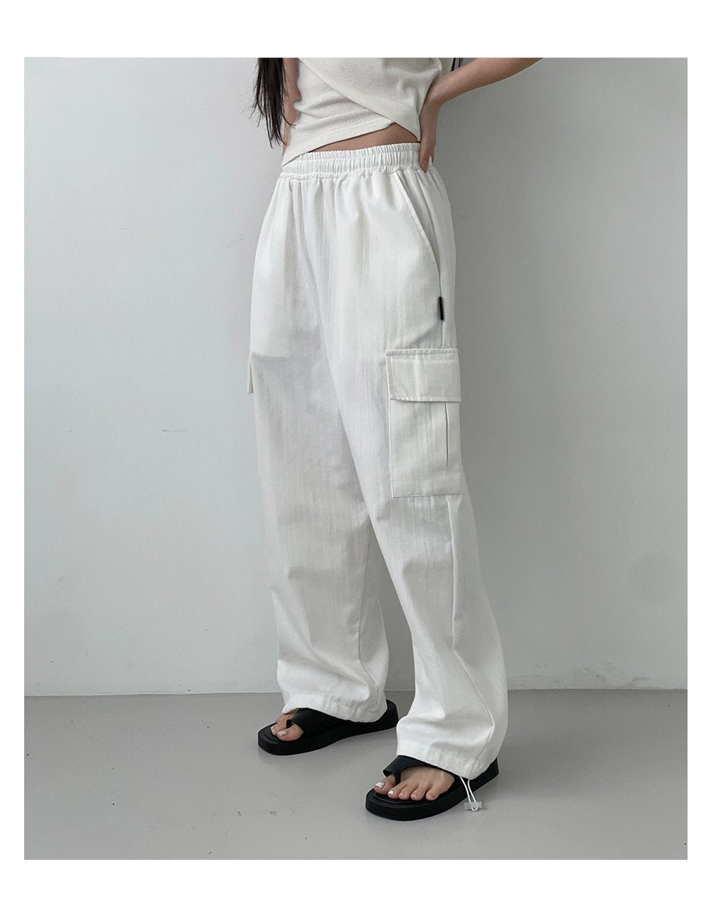 韓國 muahmuah 寬鬆版工裝大口袋 鬆緊帶棉質牛仔褲  (現貨+預購)