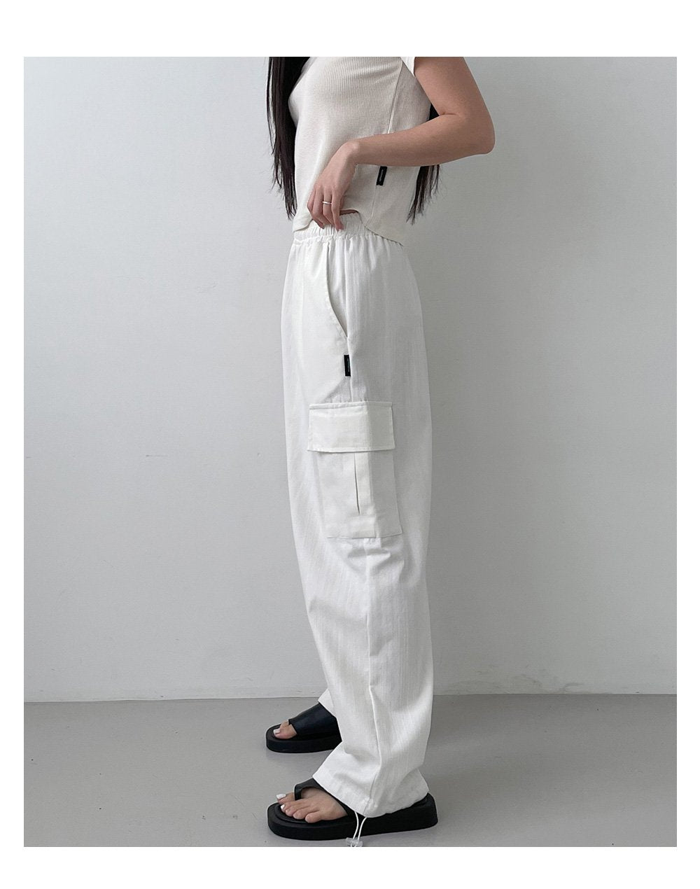 韓國 muahmuah 寬鬆版工裝大口袋 鬆緊帶棉質牛仔褲  (現貨+預購)