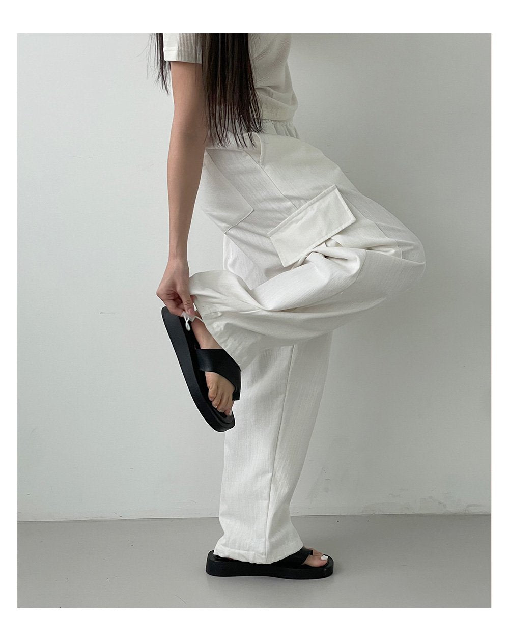 韓國 muahmuah 寬鬆版工裝大口袋 鬆緊帶棉質牛仔褲  (現貨+預購)