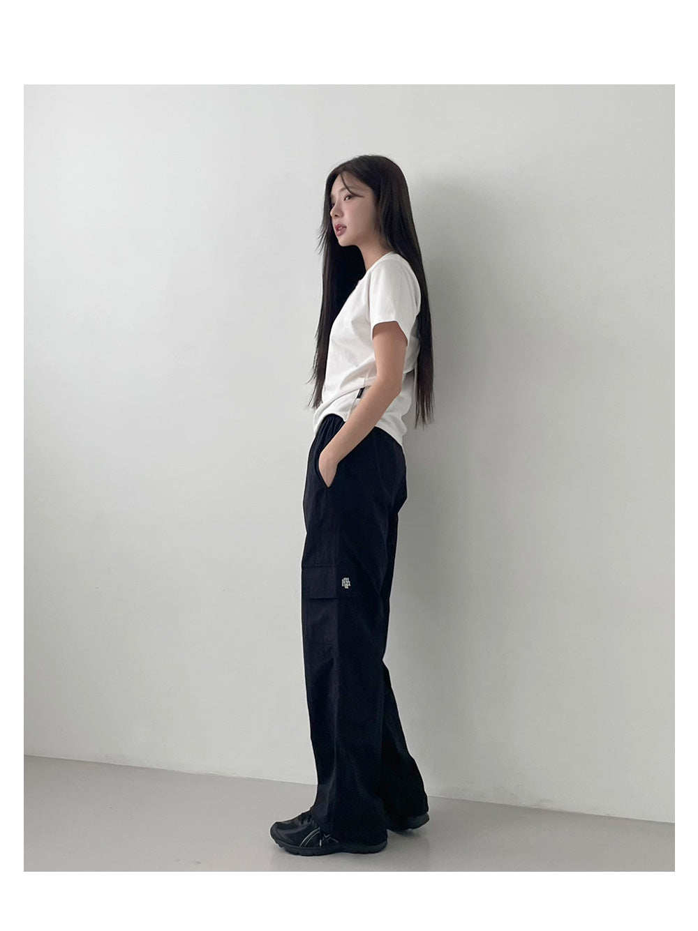 韓國 muahmuah 單口袋工裝鬆緊帶 闊腿褲  (現貨+預購)