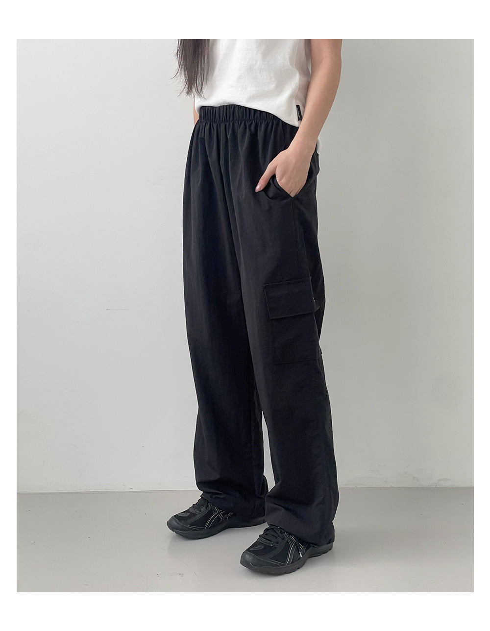 韓國 muahmuah 單口袋工裝鬆緊帶 闊腿褲  (現貨+預購)