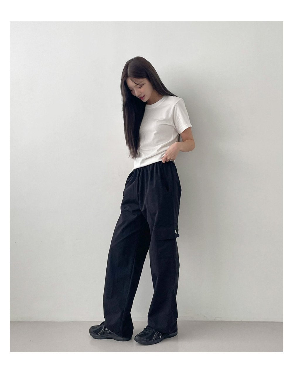 韓國 muahmuah 單口袋工裝鬆緊帶 闊腿褲  (現貨+預購)