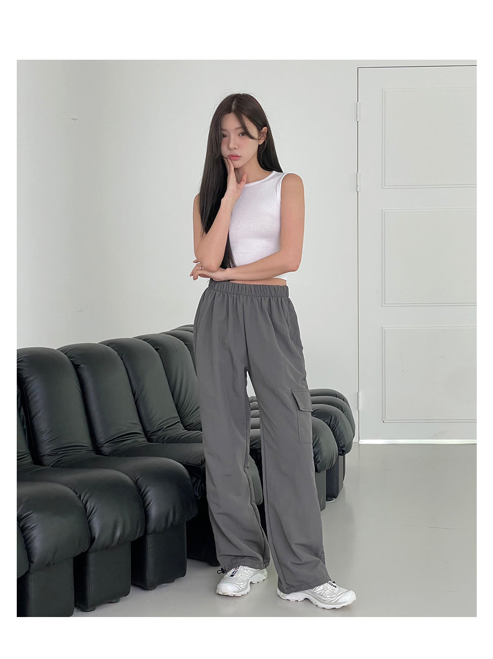 韓國 muahmuah 單口袋工裝鬆緊帶 闊腿褲  (現貨+預購)