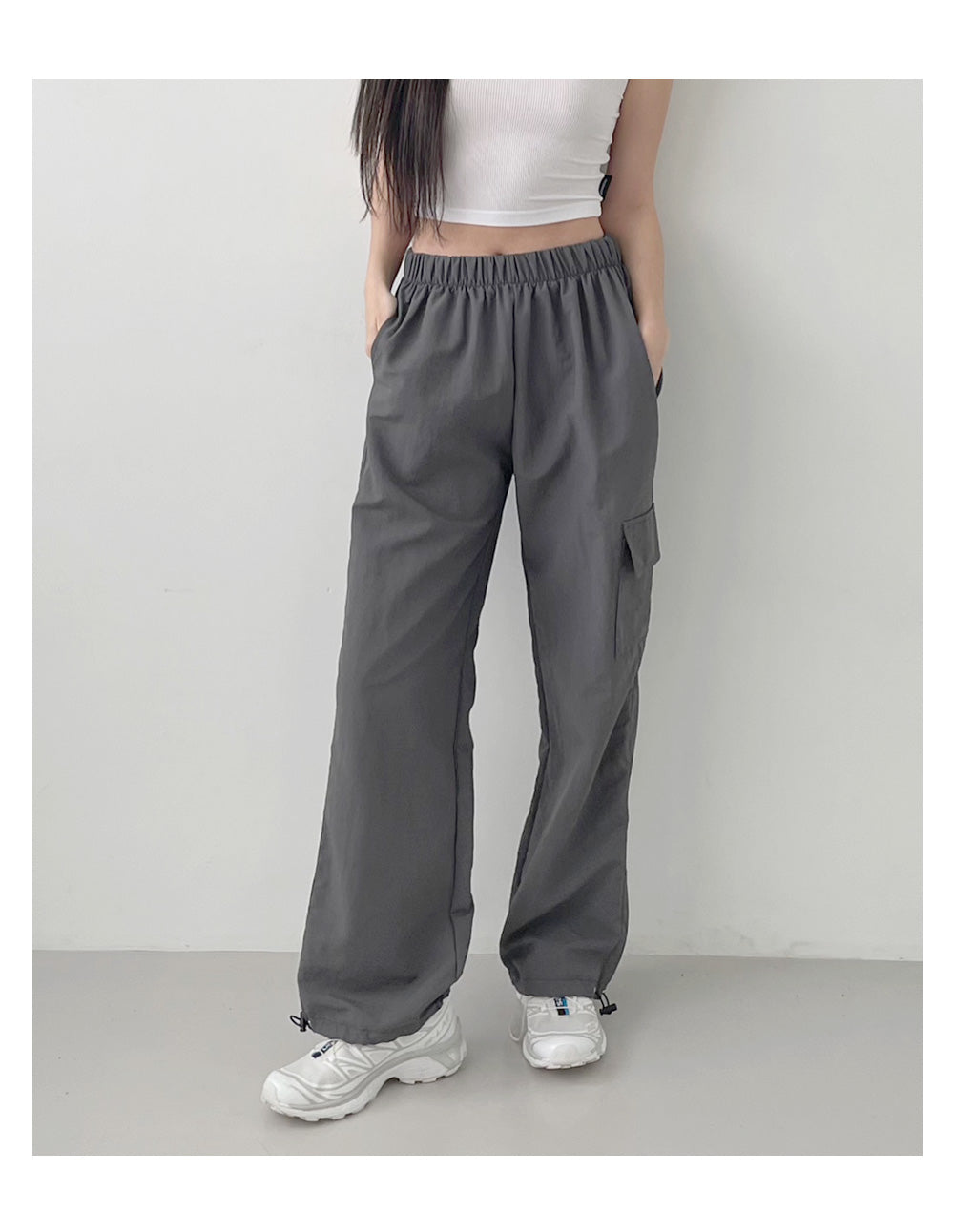 韓國 muahmuah 單口袋工裝鬆緊帶 闊腿褲  (現貨+預購)