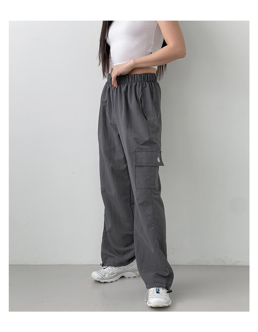 韓國 muahmuah 單口袋工裝鬆緊帶 闊腿褲  (現貨+預購)