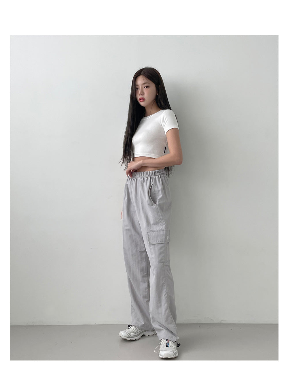 韓國 muahmuah 單口袋工裝鬆緊帶 闊腿褲  (現貨+預購)