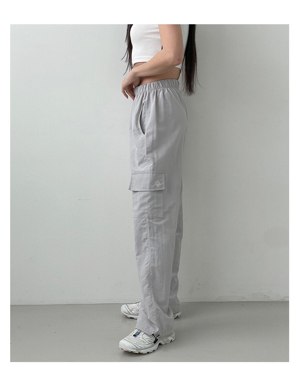 韓國 muahmuah 單口袋工裝鬆緊帶 闊腿褲  (現貨+預購)