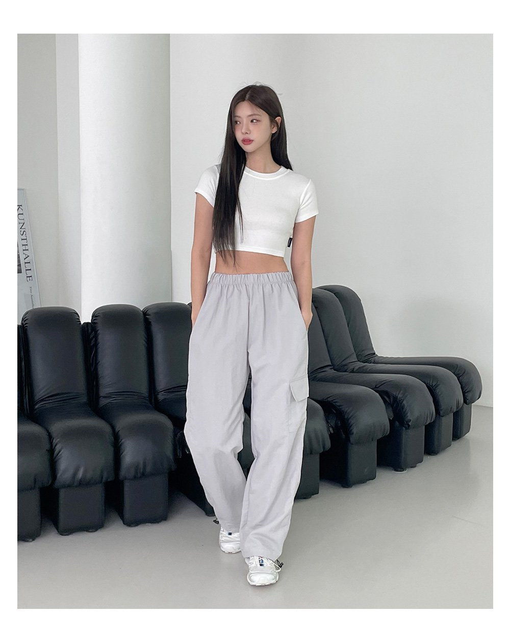 韓國 muahmuah 單口袋工裝鬆緊帶 闊腿褲  (現貨+預購)