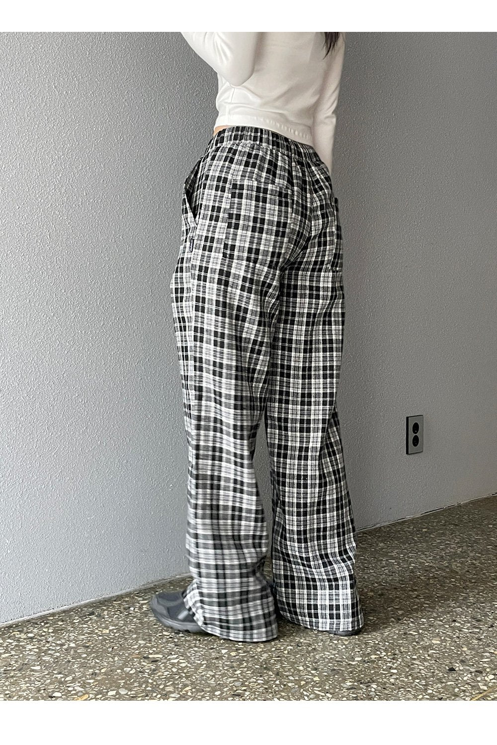 韓國 muahmuah  寬感格子鬆緊帶休閒褲子  (現貨+預購)