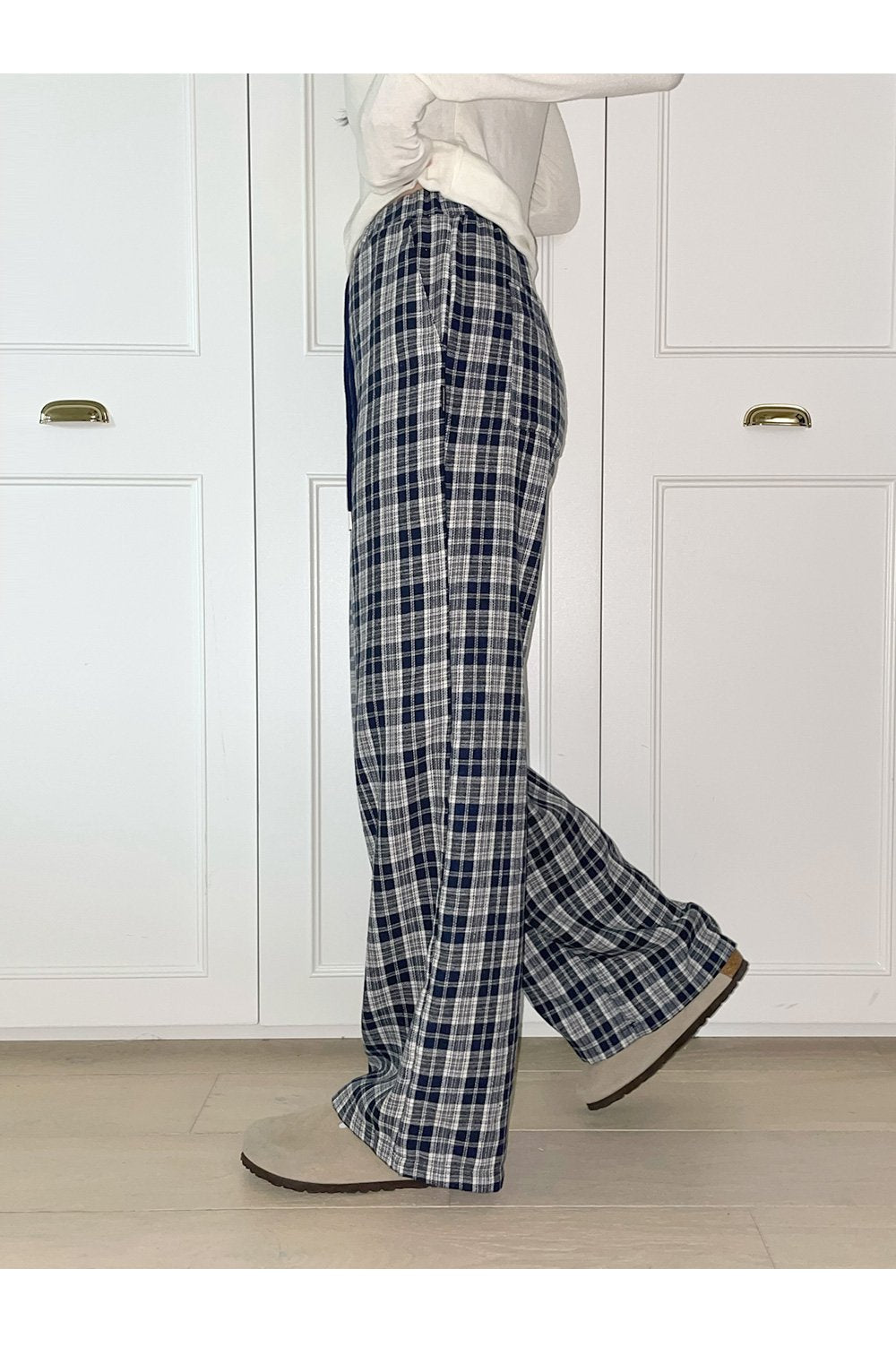 韓國 muahmuah  寬感格子鬆緊帶休閒褲子  (現貨+預購)