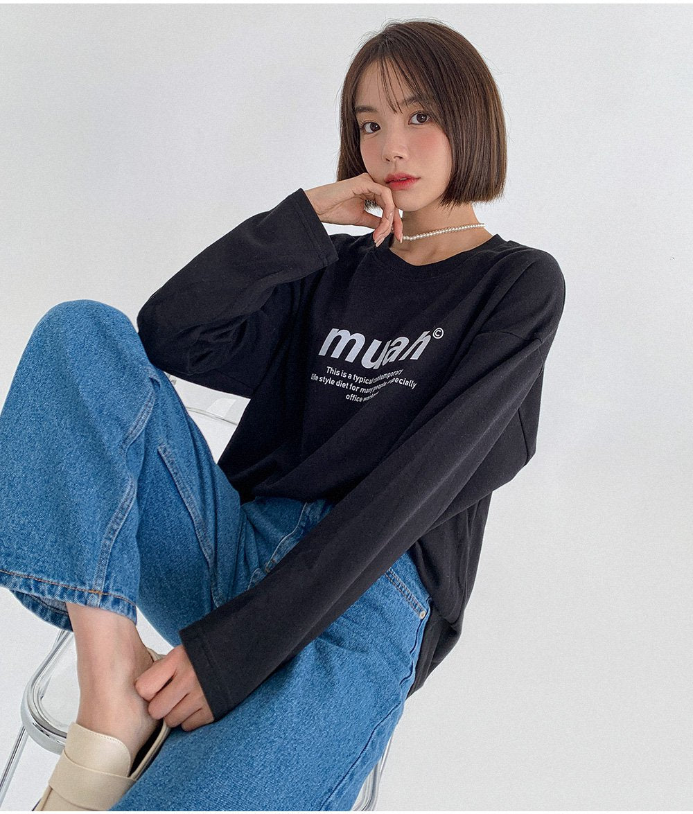 韓國 muahmuah 標準圖案 薄長袖T恤  (現貨)