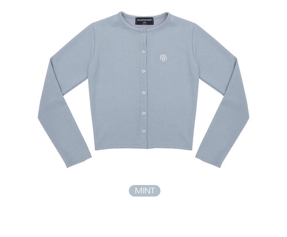 韓國 muahmuah {SET} 刺繡LOGO 修身款 針織開衫外套  (現貨+預購)