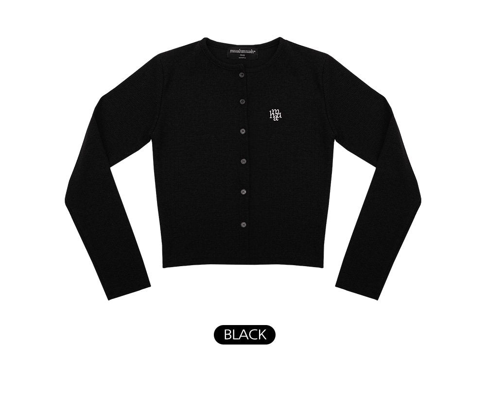 韓國 muahmuah {SET} 刺繡LOGO 修身款 針織開衫外套  (現貨+預購)