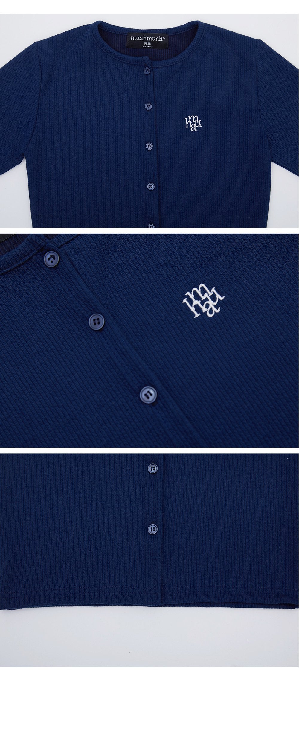 韓國 muahmuah {SET} 刺繡LOGO 修身款 針織開衫外套  (現貨+預購)