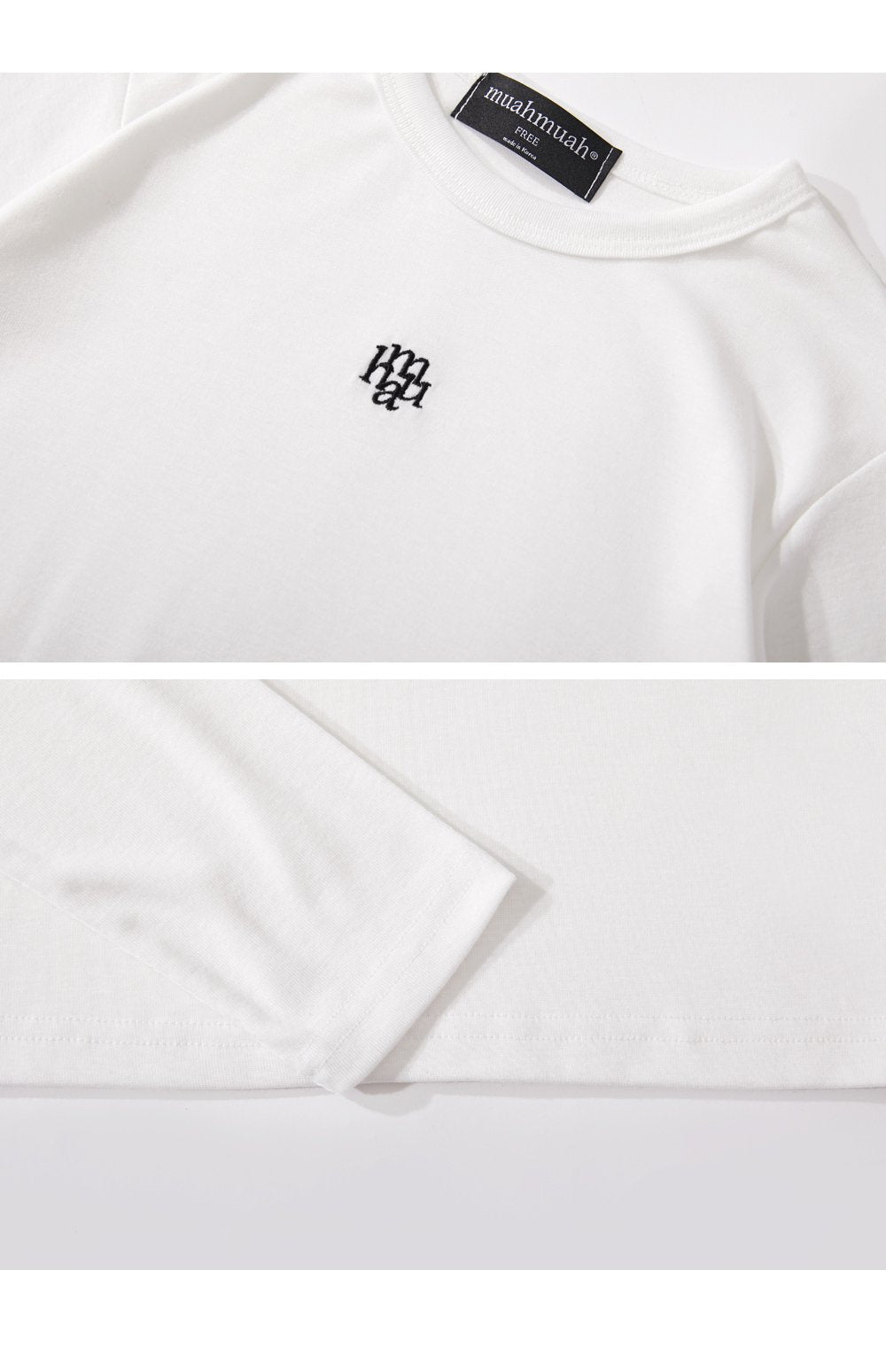 韓國 muahmuah 刺繡LOGO 短版 薄長袖T恤  (現貨+預購)