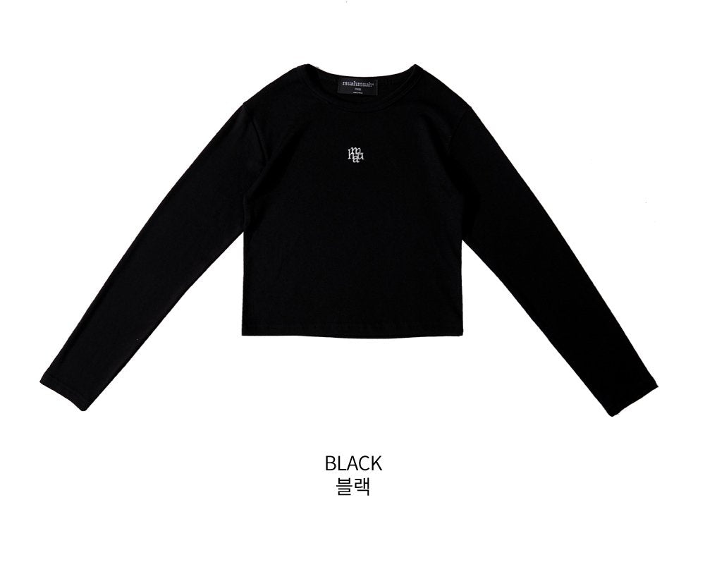 韓國 muahmuah 刺繡LOGO 短版 薄長袖T恤  (現貨+預購)