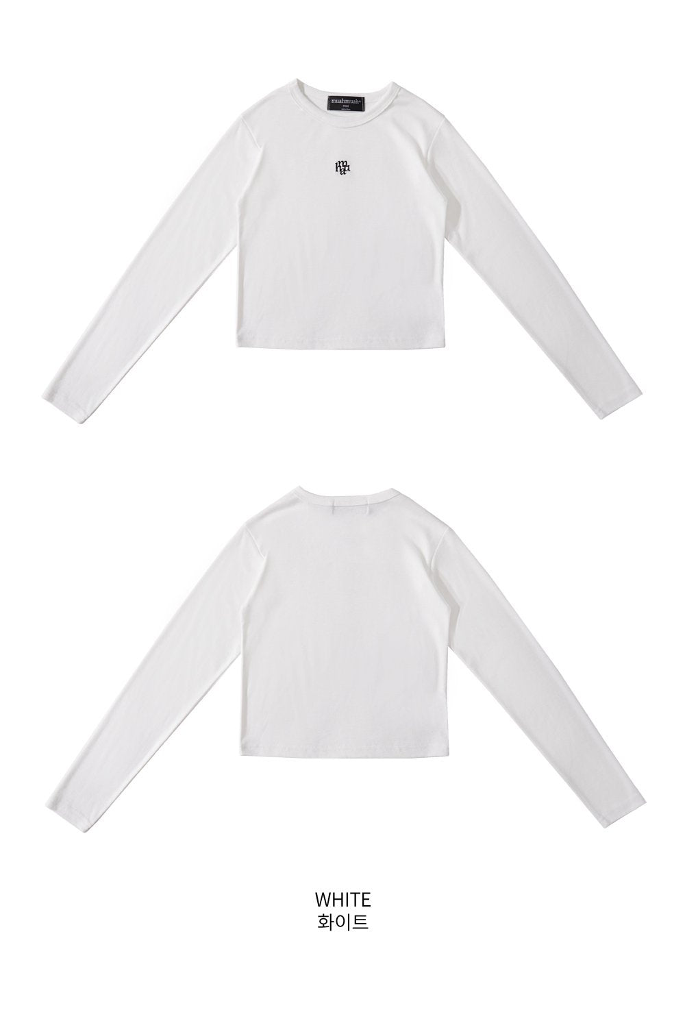 韓國 muahmuah 刺繡LOGO 短版 薄長袖T恤  (現貨+預購)