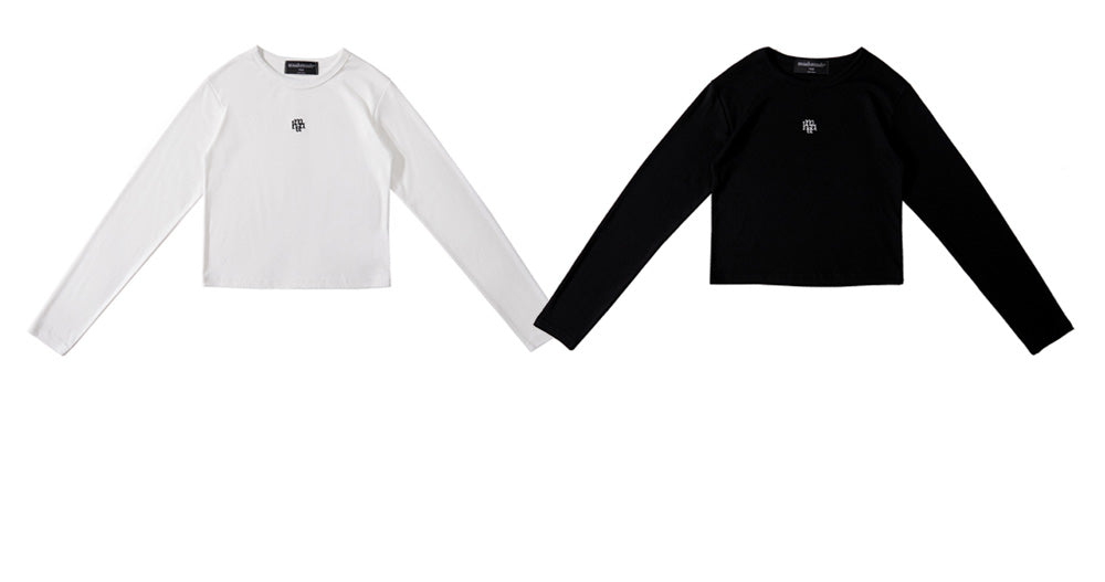 韓國 muahmuah 刺繡LOGO 短版 薄長袖T恤  (現貨+預購)