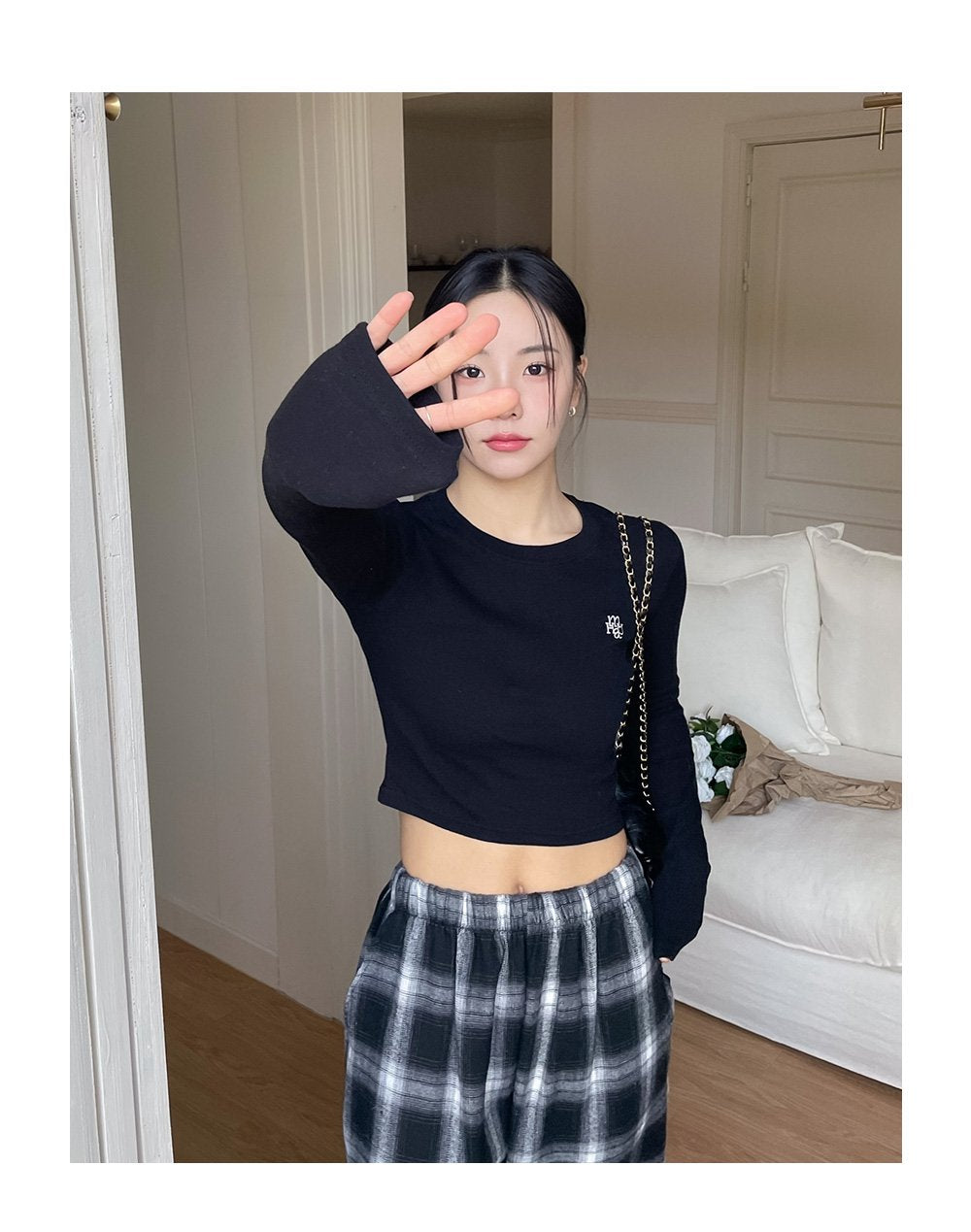 韓國 muahmuah 刺繡LOGO 露臍 長袖T恤  (現貨+預購)